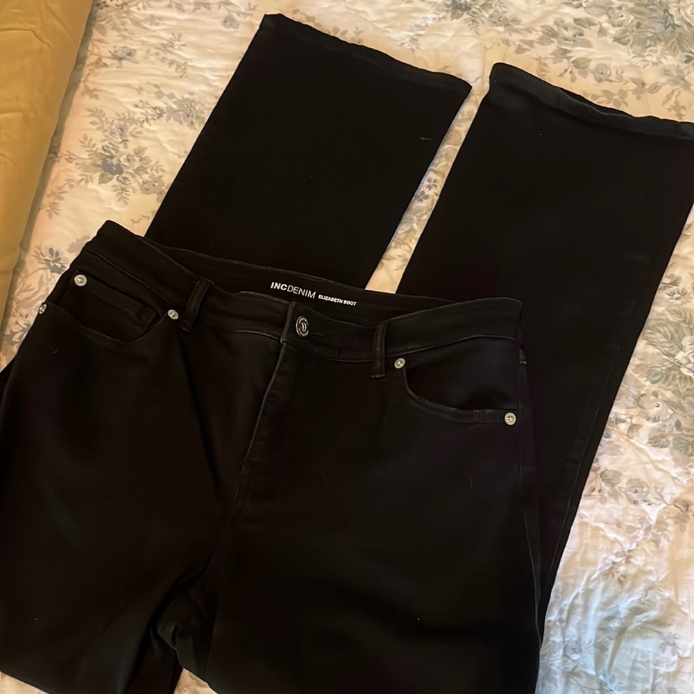 INC Denim petite black stretch boot cut jean